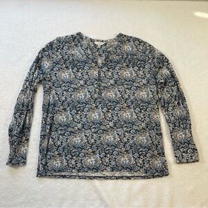 Lucky Brand Blue and Cream Floral Paisley Long Sleeve Top